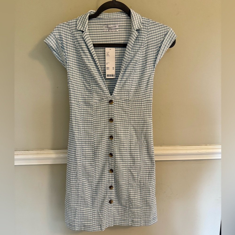 Urban Outfitters Button-Front Gingham Mini Dress in Light Blue